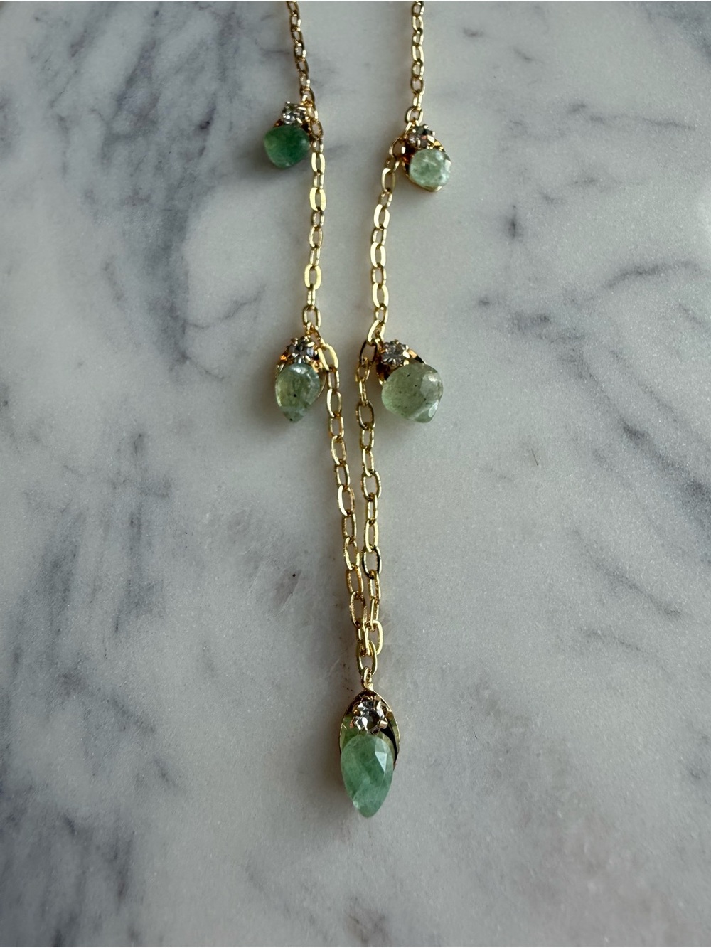 Offer! NWT Anthropologie Sunset stone necklace by Serefina gold faux jade green - Picture 4 of 7